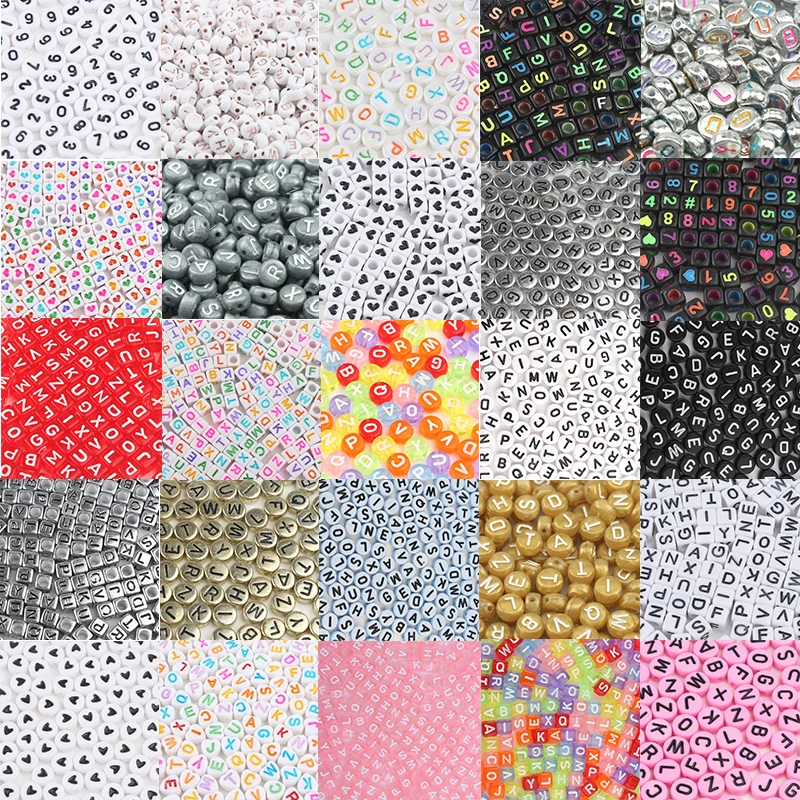 100/200/300/500pc Mixed English Round Square Letter Beads Heart  Alphabet Beads Acrylic Beads for Jewelry Making DIY Accessories