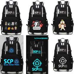 SCP Secure Contain Protect Backpack Black Bookbag Cartoon School Bags SCP  luminous Travel Bagpack USB Laptop Shoulder Bags