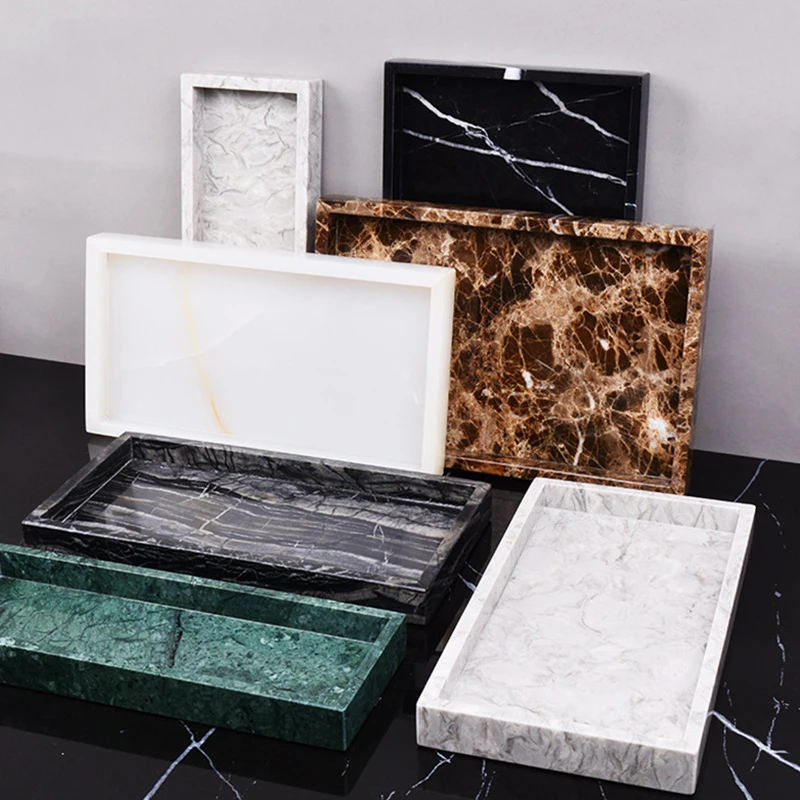 

Real Natural Marble Tray with Handle Luxury Rectangular Washbasin Vanity Storage Tray Bathroom Accessories