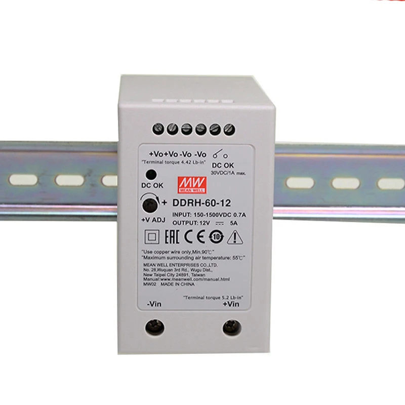 (Meanwell) DDRH-60 -5/12/24/48 Vdc Din Rail لوحة إمداد الطاقة لوازم محولات تيار مستمر إلى تيار مستمر 150-1500Vdc