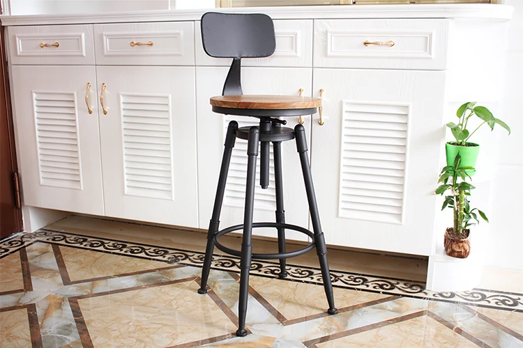Bar Chair Retro American Country Style Swivel Stool Iron Art Wood/Soft Cushion Seat High Footstool Rotatable Liftable Bar Chair