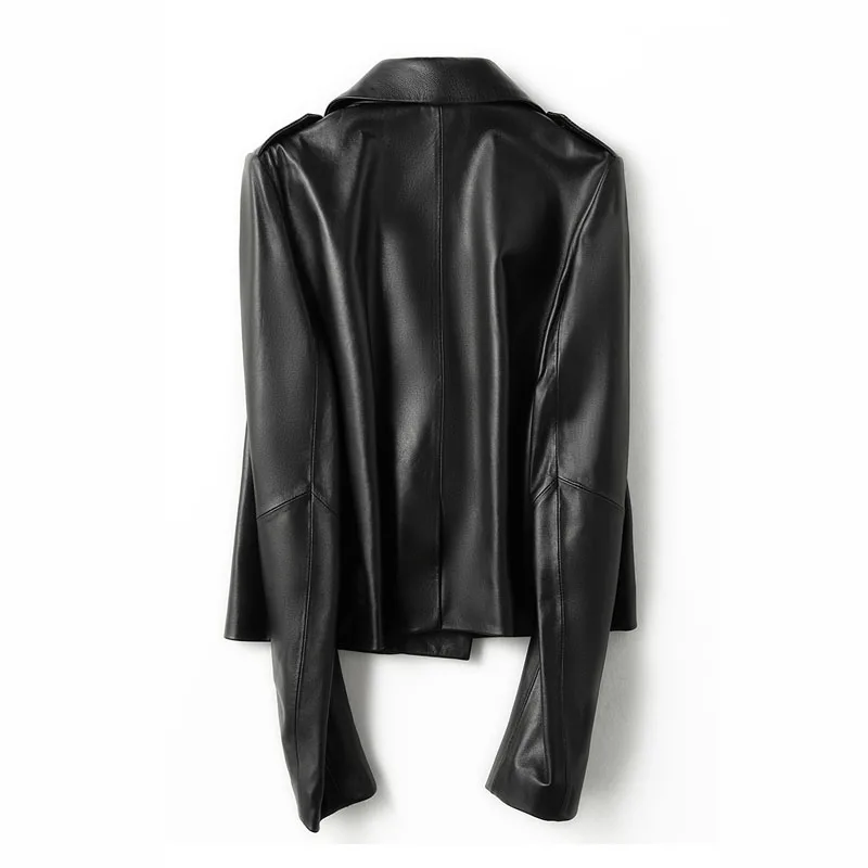 Chaqueta de cuero genuino para mujer, abrigo de gamuza con bolsillo grande, chaquetas de piel de oveja Real, ropa sólida, novedad de primavera 2024
