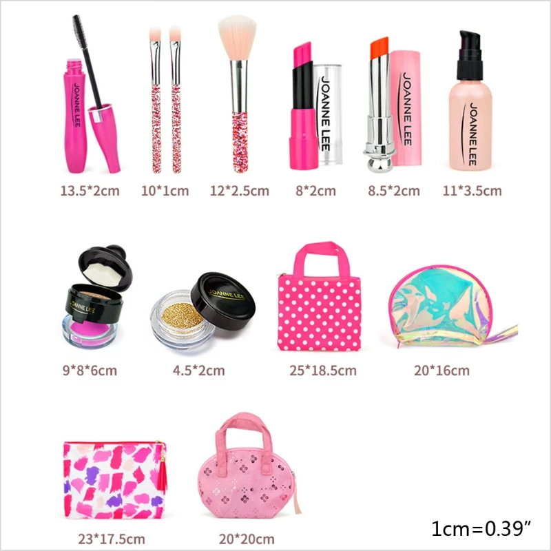 Le ragazze compongono il Set di giocattoli fai finta di giocare a Princess Pink Makeup Beauty Safety Kit Non tossico giocattoli per ragazze che vestono la borsa da viaggio cosmetica