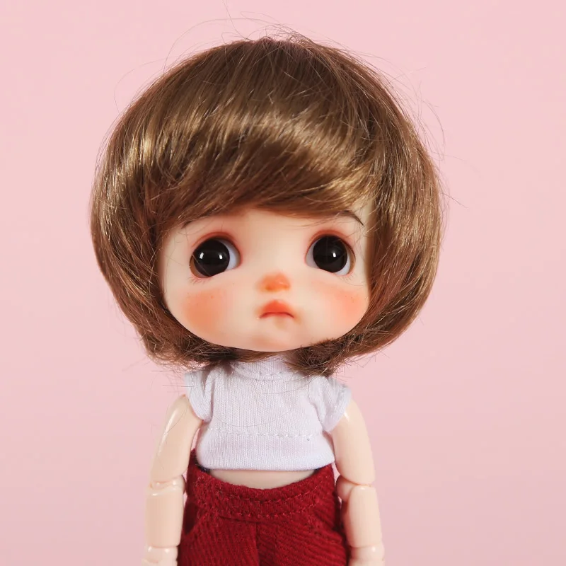 Adorable Doll Wig Golden brown black Short Hair Cute Bobo Style for ob11、1/8 BJD Doll curls Doll accessories