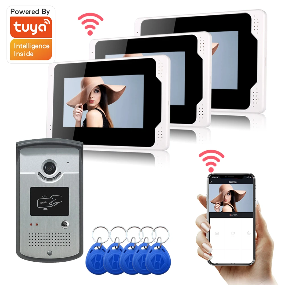 7 inch  Monitors Wired Wifi Video Door Phone Doorbell Intercom Entry System with 1080P Wired IR-CUT Camera