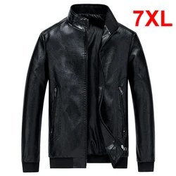 Plus Size 6XL 7XL Men's PU Jacket Solid Color Autumn Leather Jacket Coat Big Size 7XL Casual Fashion Luxurious PU Outerwear Male