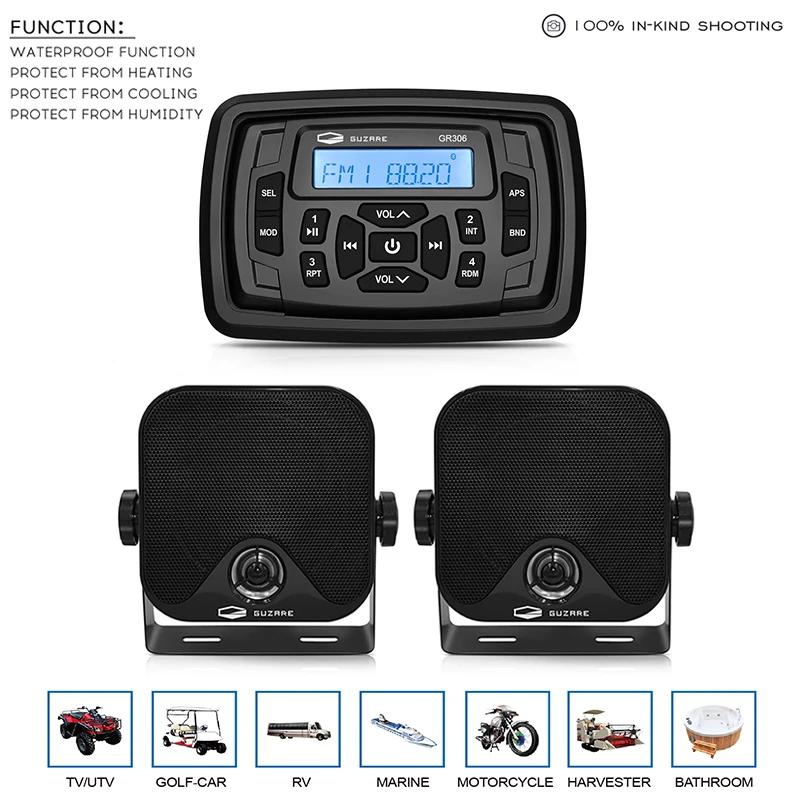 

Marine Stereo Waterproof Boat Audio Bluetooth Radio Receiver FM Car MP3 Player+4inch Marine Speakers For Yacht RV ATV Motorcycle