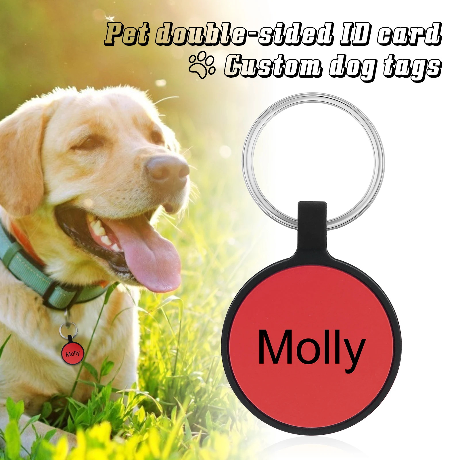 Colar lateral duplo personalizado para animais de estimação, Dog and Cat ID Tag, nome e número personalizados, Anti-Lost, Silicone Keychain