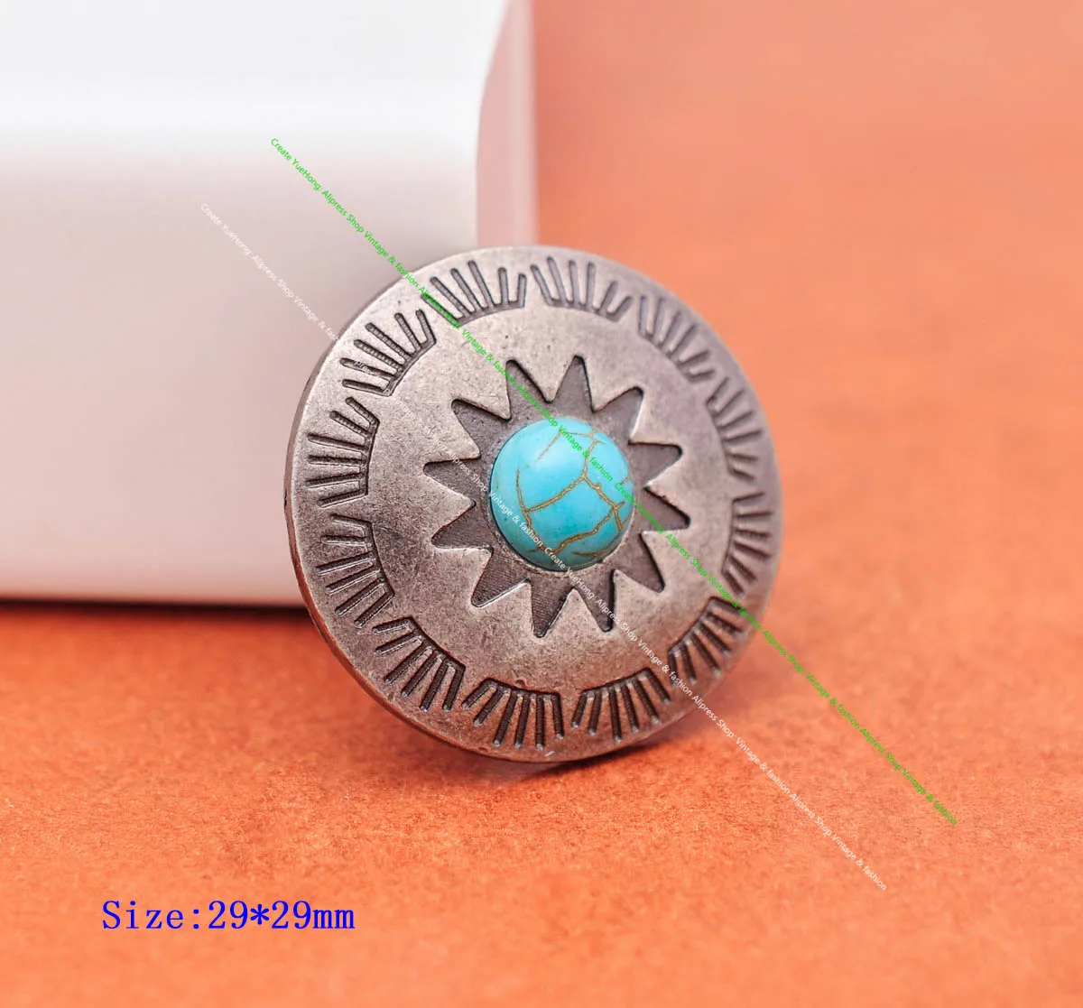 10pcs 29mm Retro Ethnic Sun Flower Leathercraft Belt Western Saddle Naturl Turquoise Concho DIY Jewellery Accessories Screwback