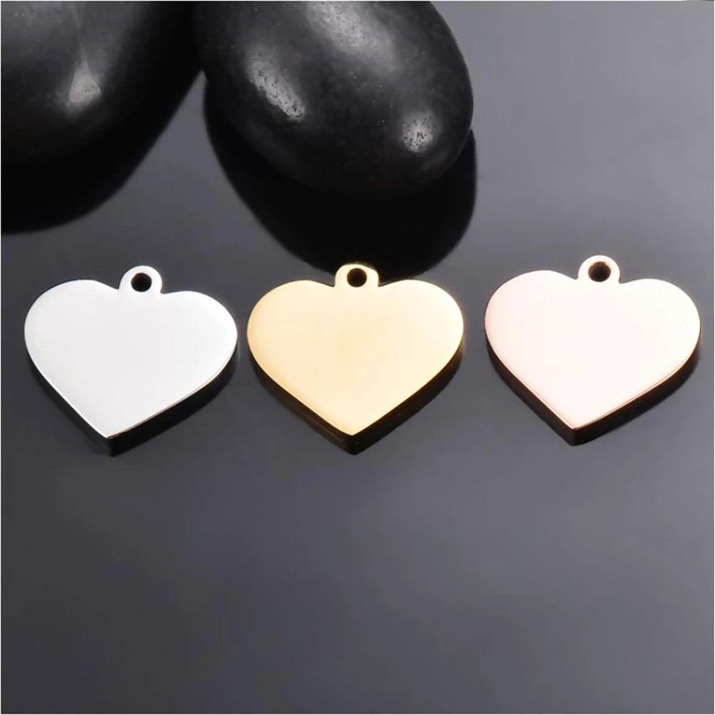 10Pcs Customized Charms Stainless Steel Heart Tag Engrave Logo Letter DIY Bracelet Necklace Pendant for Jewelry Making