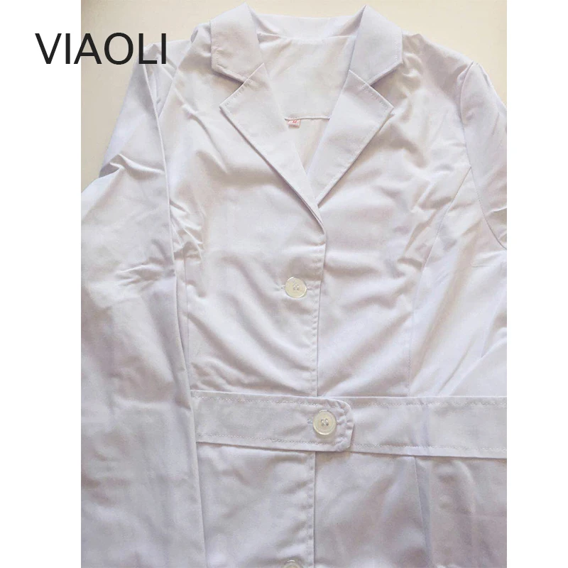 Viaoli ผู้หญิงเสื้อผ้า Scrubs Uniform Coat สีขาวขัดเสื้อผ้าแขนยาวชุดทำงานสปาชุด Salon Slim ด้านหน้าเข็มขัด