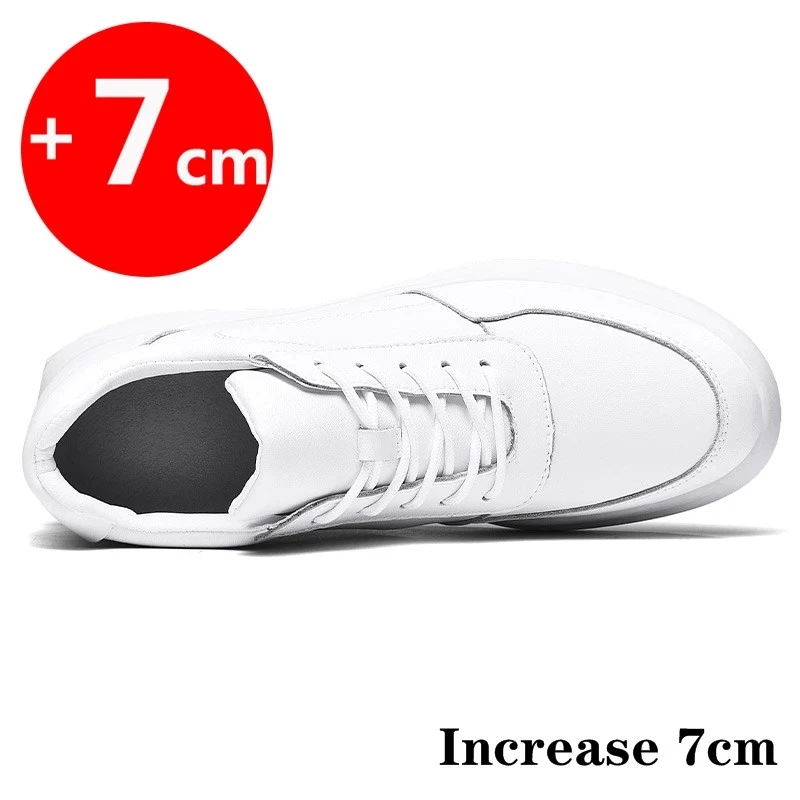 Zapatillas de deporte para hombre, zapatos con aumento de altura, plantillas de cuero, 7CM, para la vida diaria