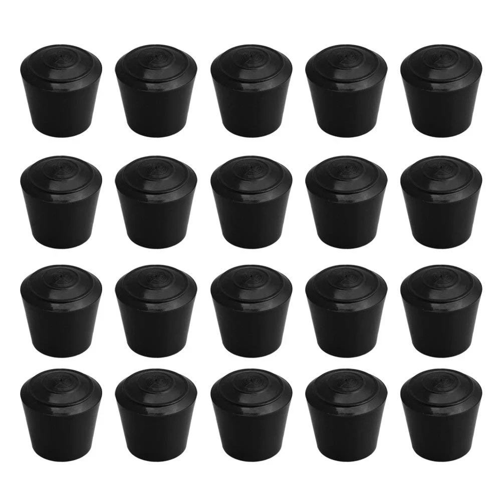 Round Rubber Móveis Tabela Leg, Pé Floor Protectors Cap, Preto, 10, 1214, 16, 18, 20, 25mm Diâmetro Interno, Pacote de 20