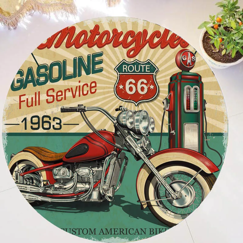 Ретро исторический маршрут 66, мотоциклетный коврик для дома, гостиной, большой американский старый автомобиль, круглый ковер, нескользящий декор для спальни