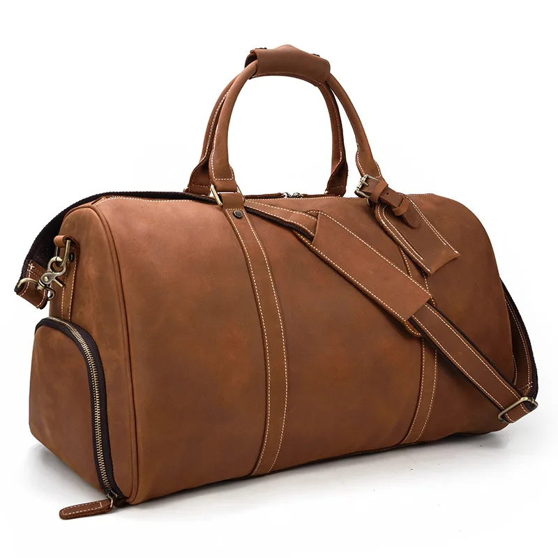 Men's Vintage Leather Travel Bag Handbag Top Layer Leather Oversized Luggage Bag Duffle Bag