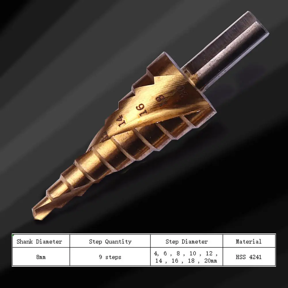 1PC HSS Titanium Coated Spiral Grooved Step Drill Bit Triangle Shank 4-12 4-20 4-32mm Step Drill for Metal Step Cone Drills Tool