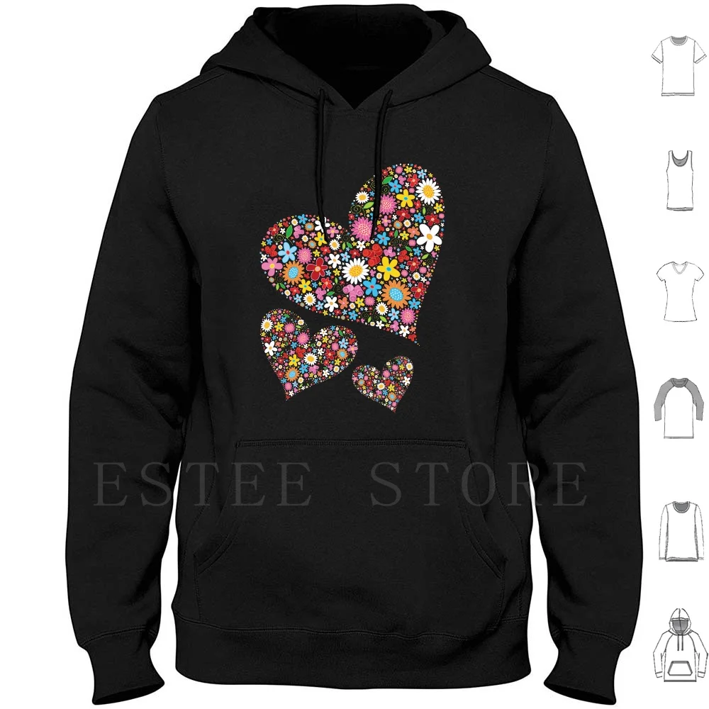 Whimsical Spring Flowers Valentine Hearts Trio Hoodies Long Sleeve Fatfatin Valentine Hearts Heart Love Spring Flowers