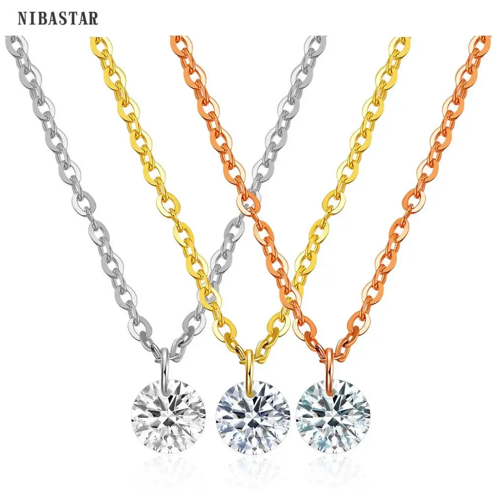 Fashion Stainless Steel Zircon Elegance Transparent Crystal Pendant Necklace For Women Girl Jewelry