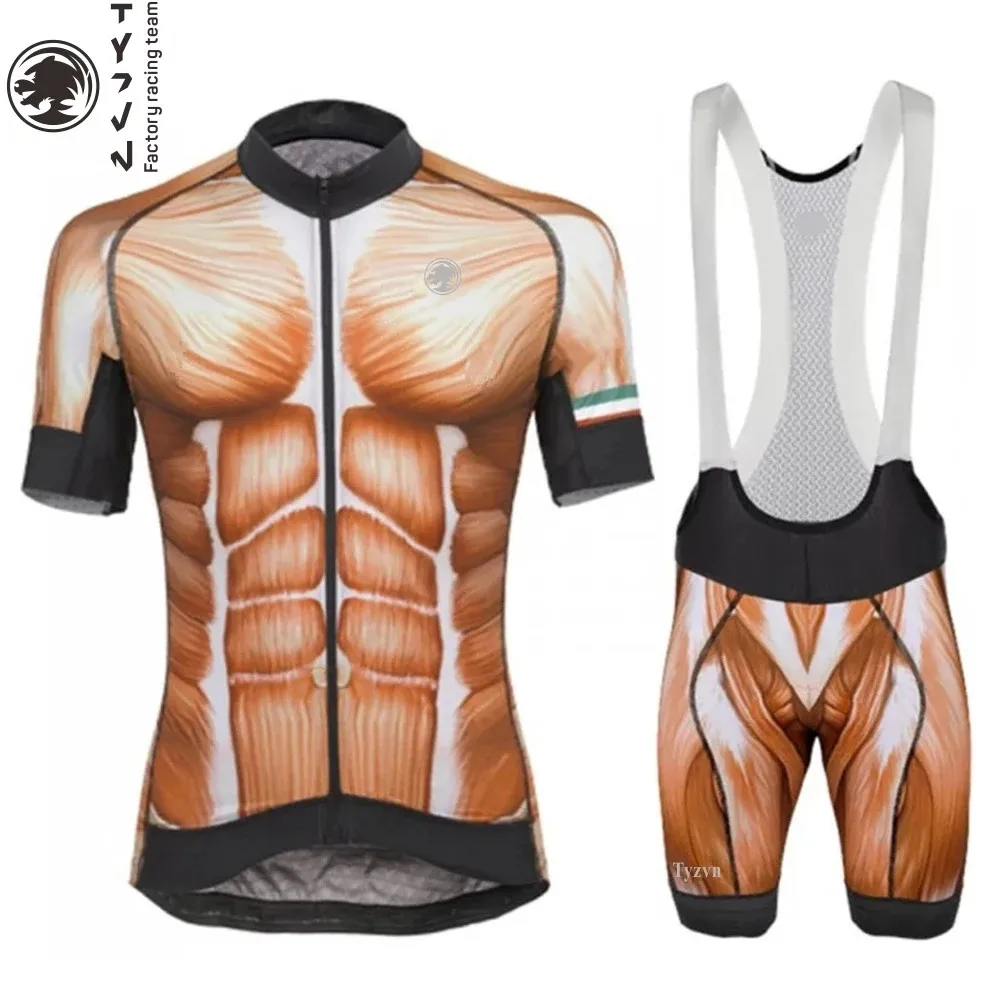 

Summer Men's Short Sleeve Jerseys And 20D Gel Pad Bib Shorts Suits Muscle Pattern Ciclismo Maillot Small Mesh Fabric TYZVN Suit