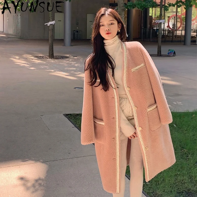 

AYUNSUE Winter Real Fur Coat Women's Clothes Autumn Sheep Shearing Jacket Famale Long Wool Jacket Chic Style Chaqueta Mujer 1197