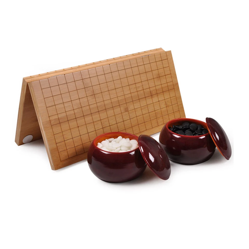 BSTFAMLY Go Chess 19 Road 361 Pcs/Set Chessman Diameter 2.2cm Wood Foldable Chessboard and Jar Chinese Old Game of Go Weiqi G14