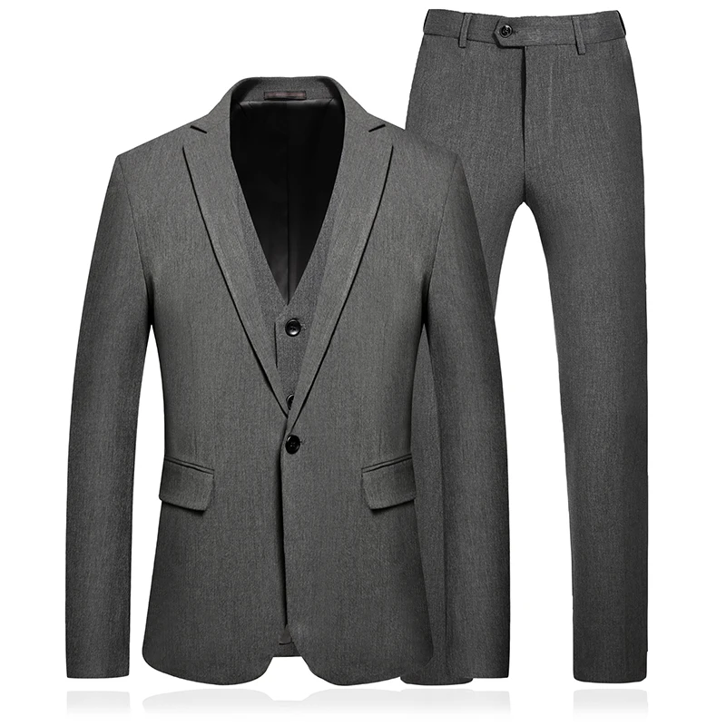 

Wedding Dress Suit Men 2021 New Arrival Gray Black Casual Blazer + Vest + Pant 3pcs Set