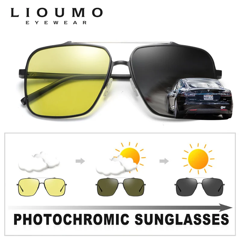 LIOUMO Aluminum Magnesium Fashion Oversized Sunglasses Men Polarized Photochromic Glasses Women Night Vision Lens zonnebril