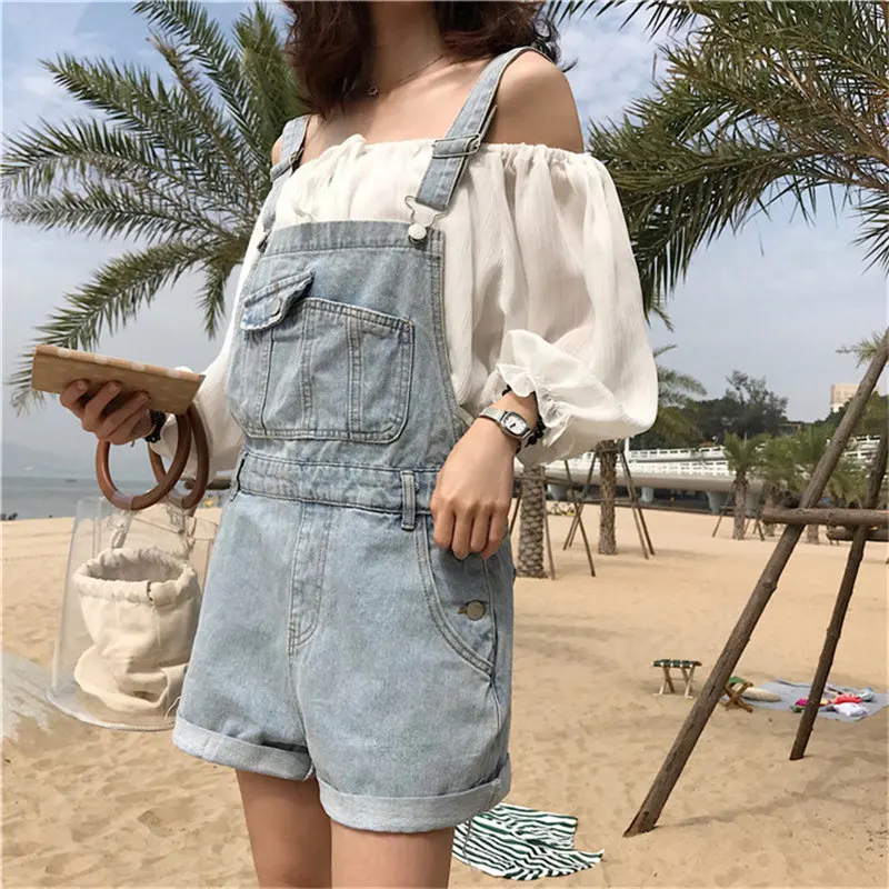 Women Stylish Overalls Pockets Jean Summer Fashion Sexy High Waist Streetwear Women Denim Plus Size Ladies Light Washed Short