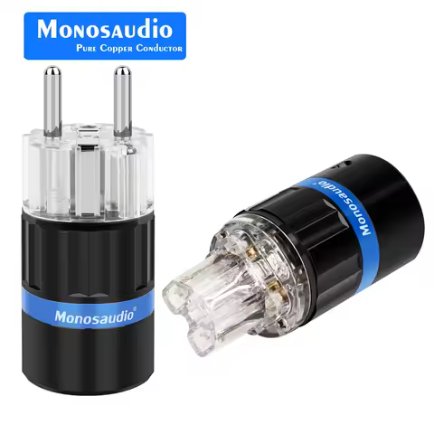 Monosaudio E105R/F105R Rhodium Plated Pure Copper Schuko Power Plug EU Plug Type Schuko Power Plug Hifi Power Cable Connectors