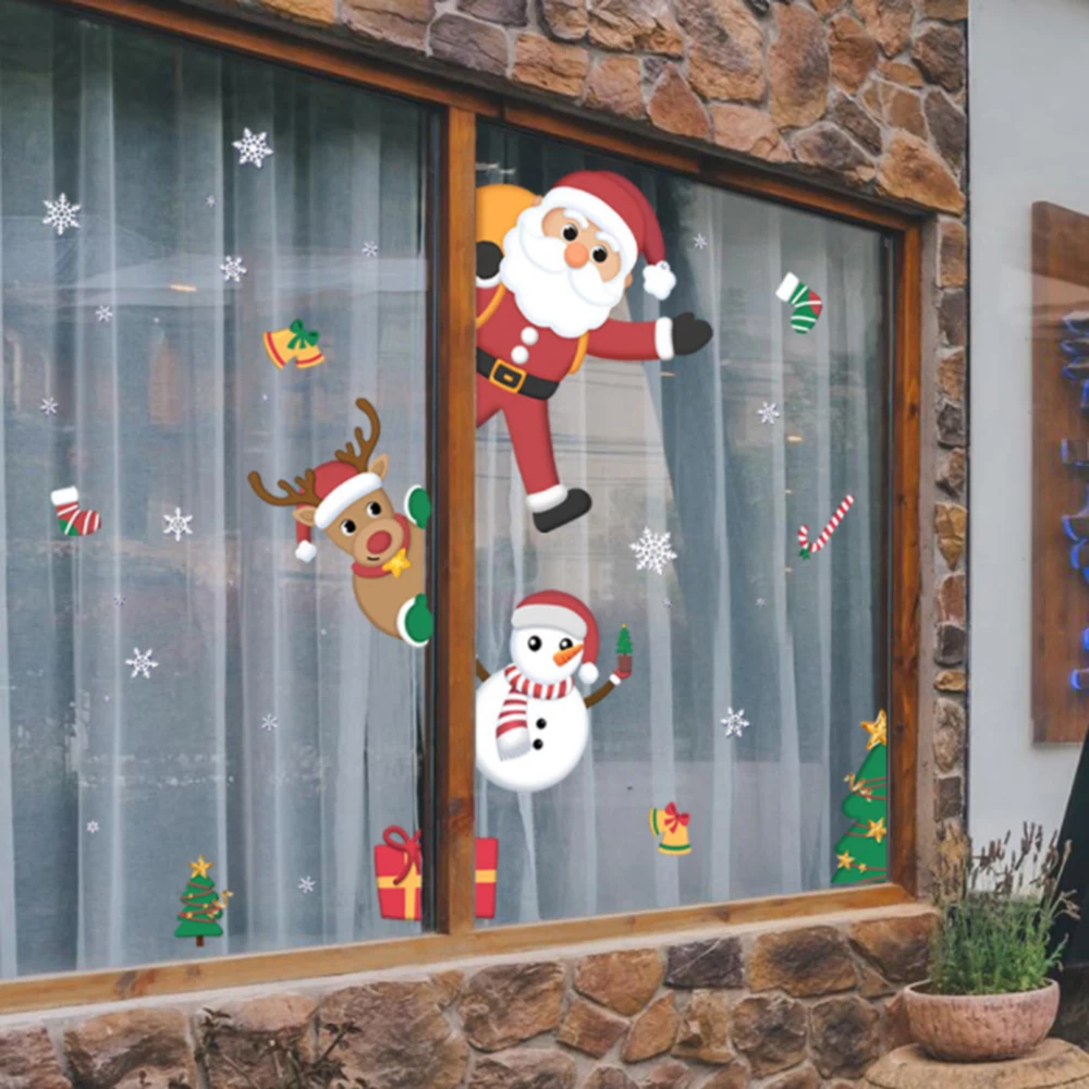 Merry Christmas Wall Stickers Window Glass Festival Wall Decals Santa Murals Window Wall Paper Xmas Decorations for Home Decor