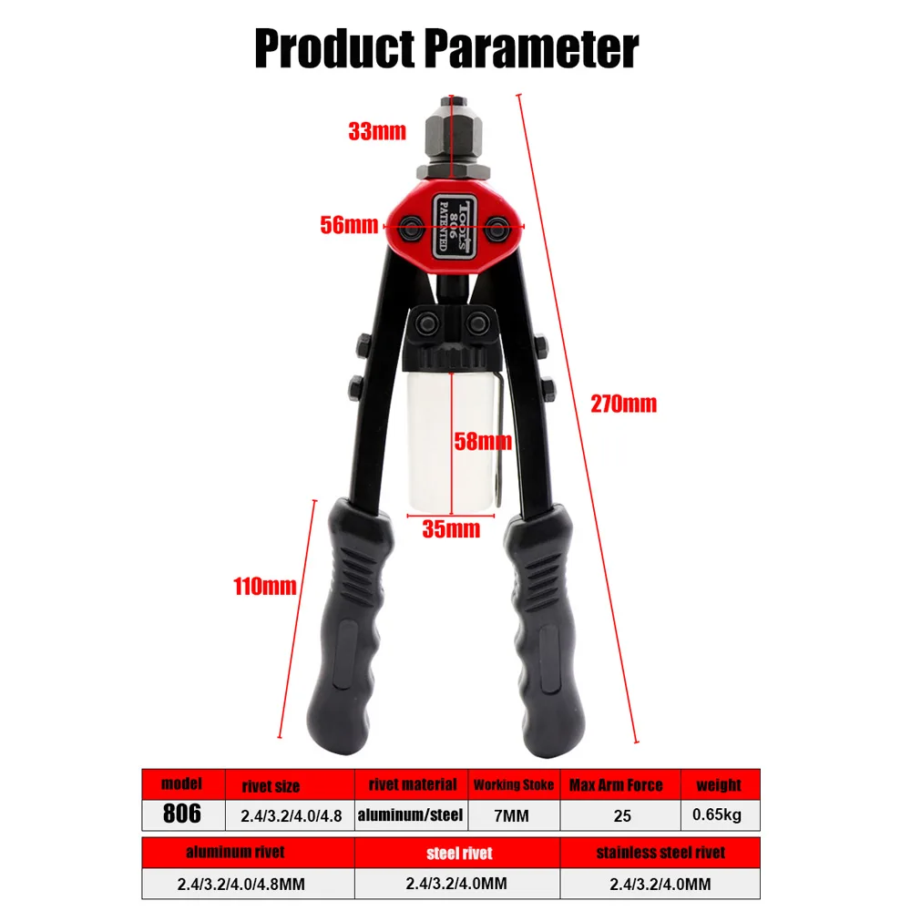 HIFESON คู่มือ Blind Rivet Nut ปืน HF-BT801เล็บ Rivets Riveter Riveting เครื่องมือสำหรับ2.4 3.2 4.0 4.8 6.4มม.
