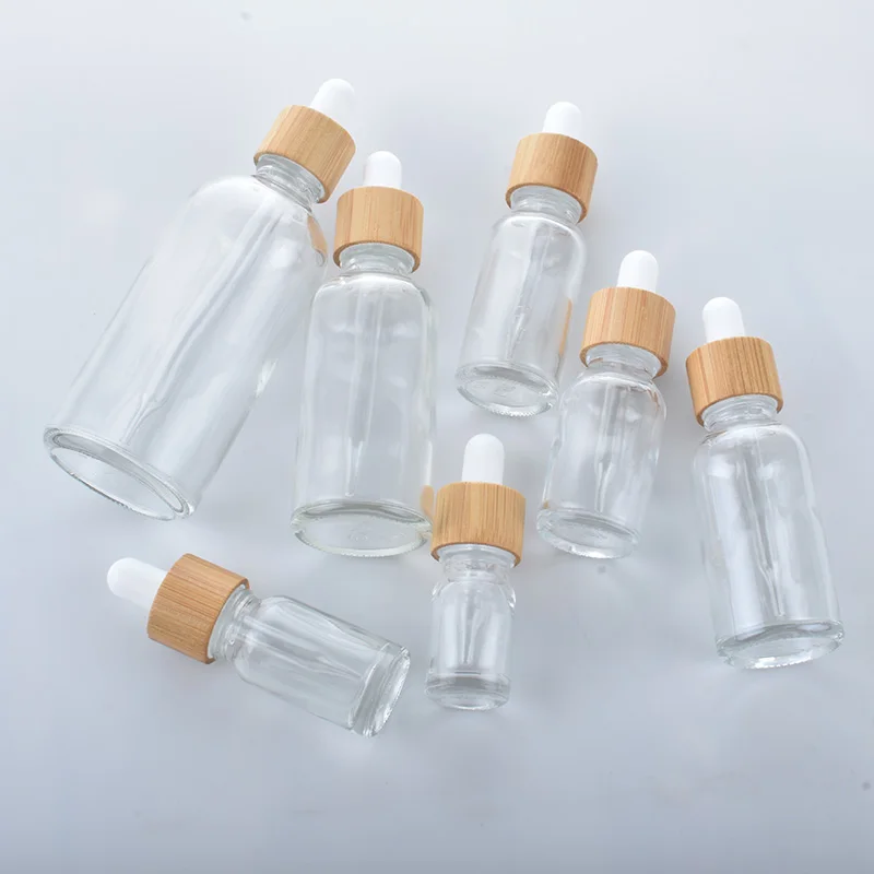 5Ml-100Ml Hot Koop Custom Glas Etherische Olie Dropper Flessen Voor Cosmetische Huidverzorging Pipet Container Verpakking met Bamboe Deksel