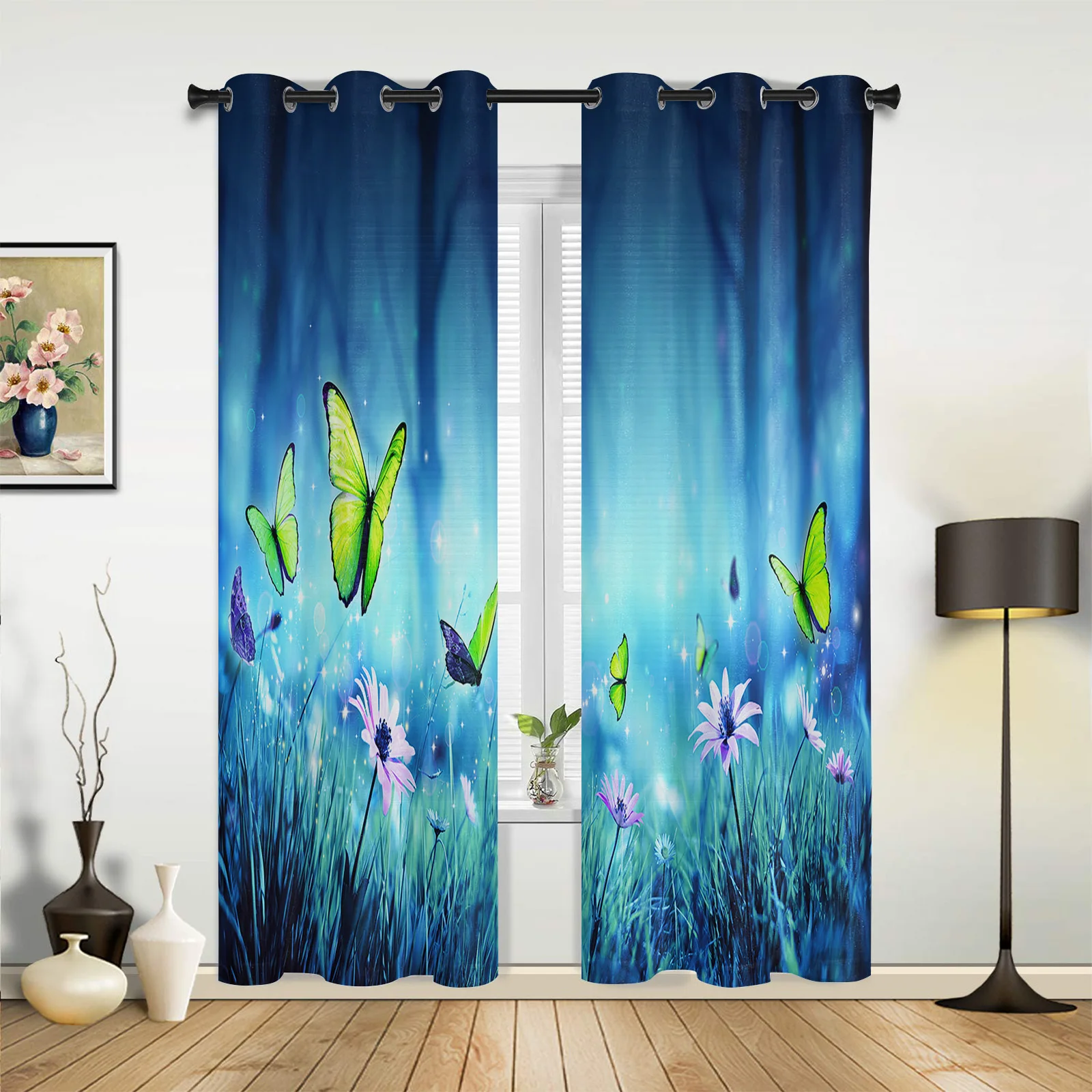 Forest Butterfly Dream Kitchen Curtain Kids Bedroom Living Room Balcony French Windows Curtain Fabric Pergola Bathroom