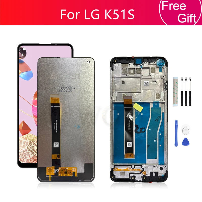 For LG K51S LCD Display Touch Screen Digitizer Assembly + Frame LMK510EMW LM-K510EMW LM--K510 LCD Replacement Repair Parts 6.55