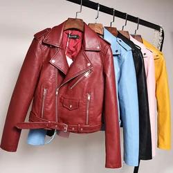 Veste de moto en cuir synthétique pour femme, veste basique, punk, vin rouge, vélo