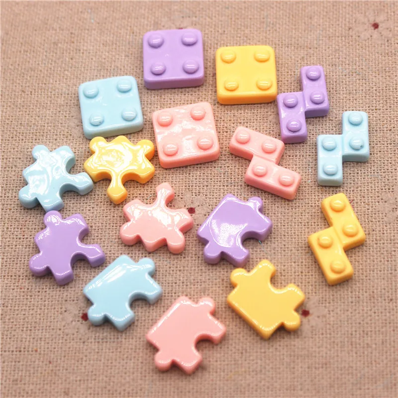 20pcs Mixed Resin Mini 3D Building Blocks Flat back Cabochon Jigsaw Puzzle Charm DIY Craft Scrapbook Jewelry Accessories Decor