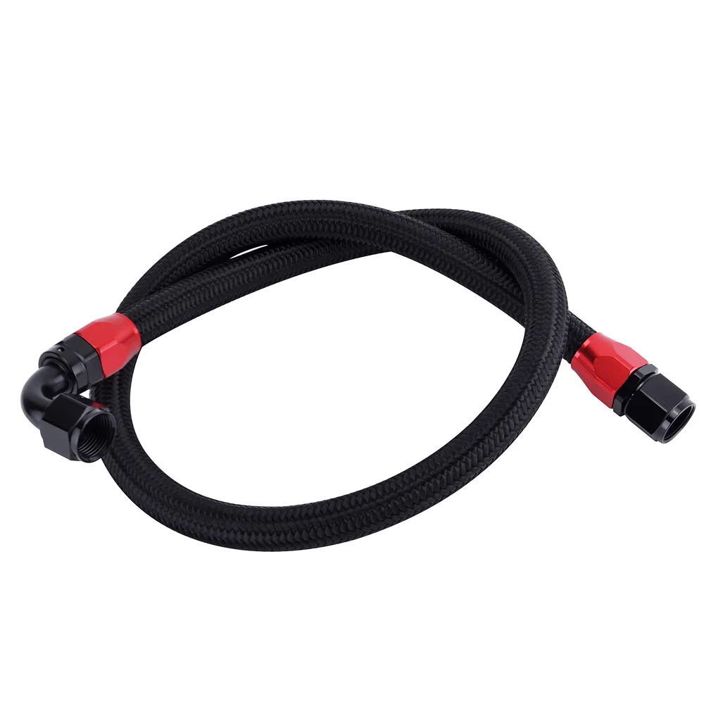 1Meter AN6 Oil Fuel Hose Nylon Braided Black Fuel Hose+AN6 Straight Fitting 45 Degree Swivel Black Red Hose End Adapter