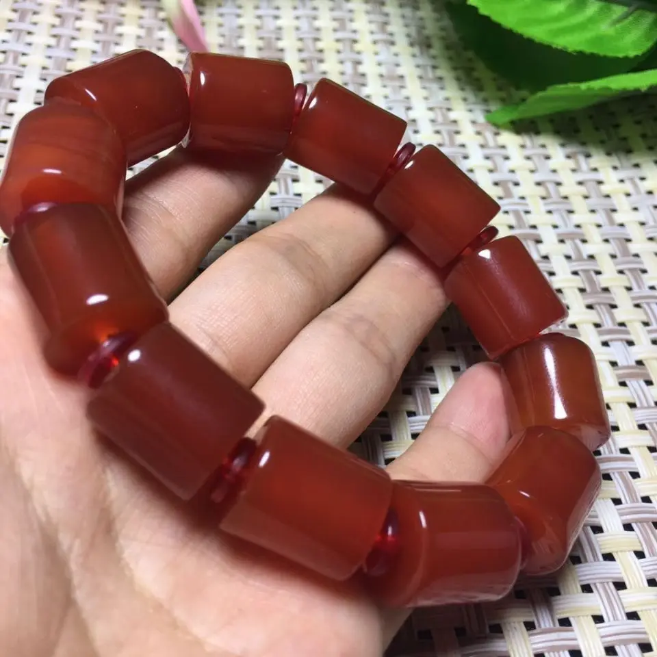 Natural Jade Red Agate Bucket Bead Bracelet Men's and Women's National Style Benmingnian Bracelet Jewelry