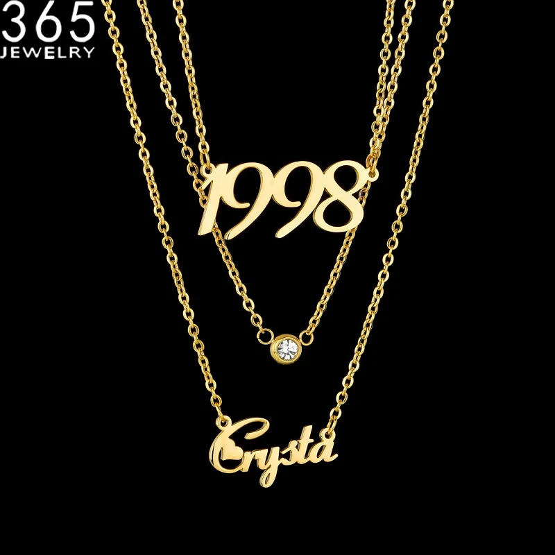 2021 Custom Personality Necklace Birthday Stone Year Collier Nameplate Necklaces Stainless Steel Personalized Jewelry Collar