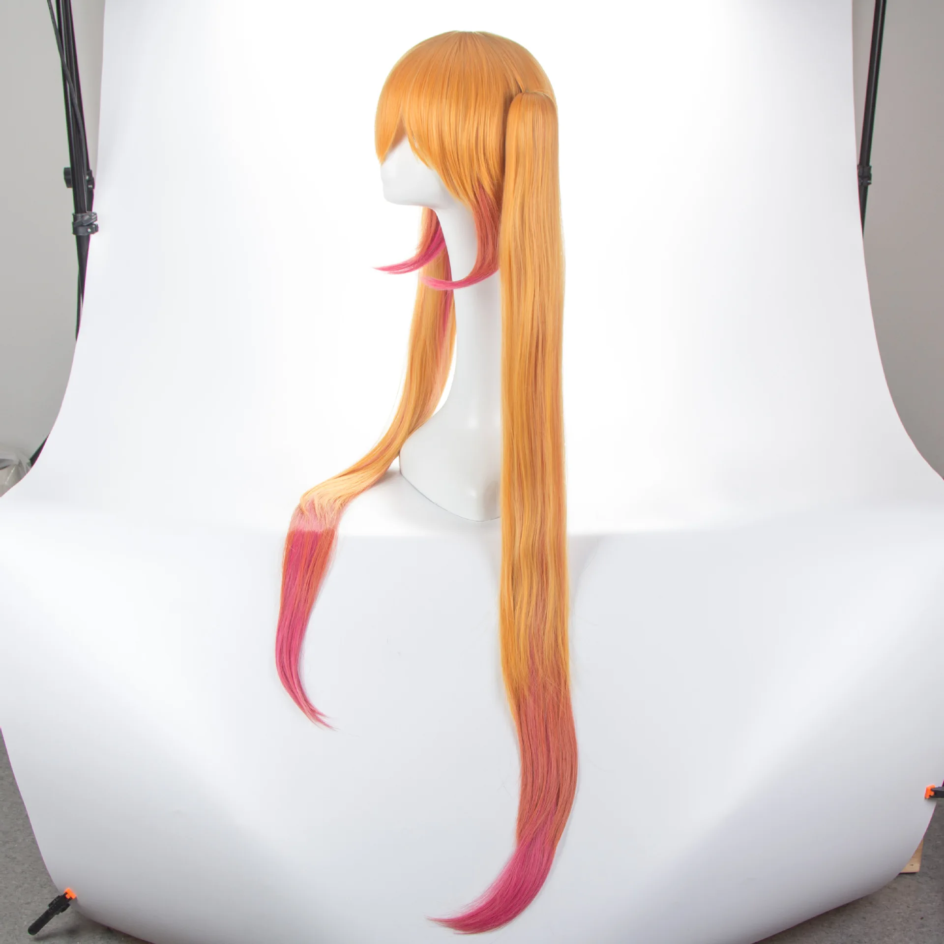 Kobayashi-san Chi No Maid Dragon Tohru Wigs Cosplay Peluca Yellow Gradient Pink Long Hair Double Ponytail 100cm cosplay props
