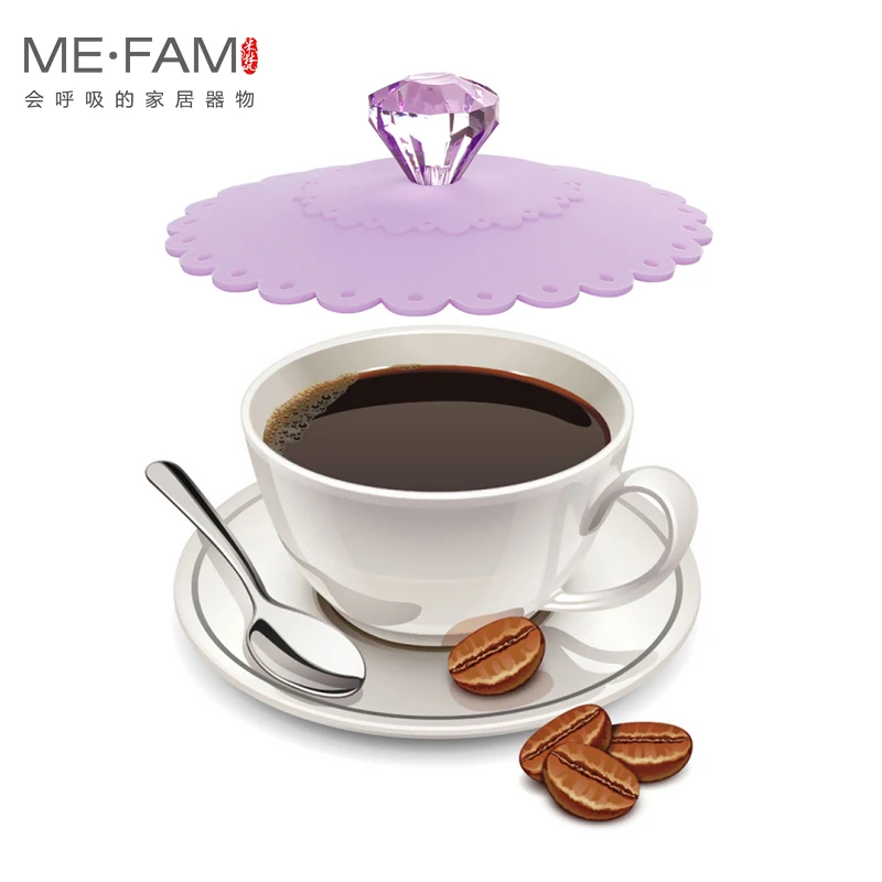 Universal Seal Anti Dust Mug Cover Colorful Luxury Acrylic Diamond Handle Silicone Lace Flower Lid 10.5cm Hot Tea Coffee Cup Cap