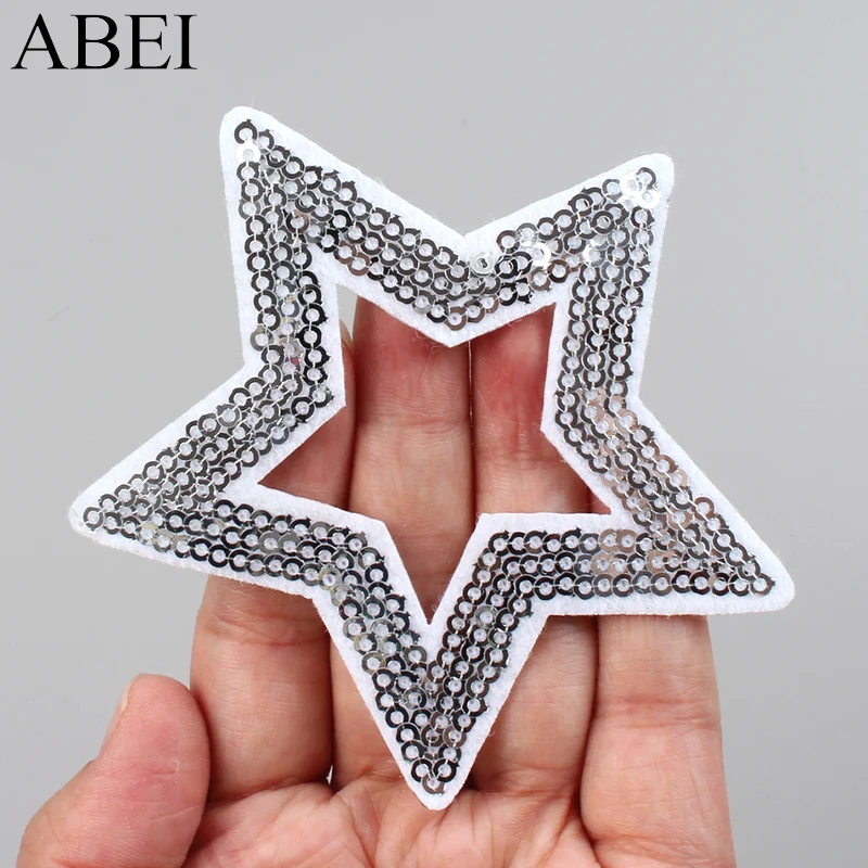 10ps Glitter Star Patches Embroidery Iron On Sequined Stickers DIY Handmade Patchcrafts Sewing Fabric Appliques Coats Badge