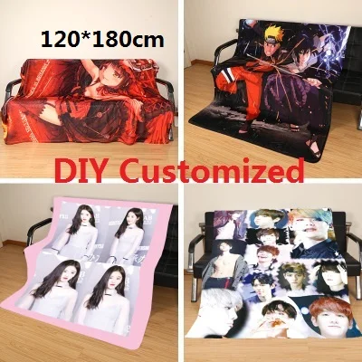 120*180cm  DIY Customized Sleep Blanket Colorful printing Photo LOGO Images Fleece for Summer Sleep Pets Dog Friends Family