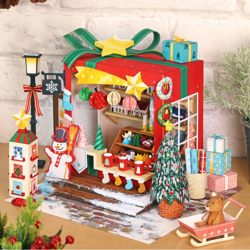 DIY Dollhouse Casa Miniature Furniture Kit Christmas Cottage Paper Model Doll Houses Assemble Toy for Children Birthday Gifts