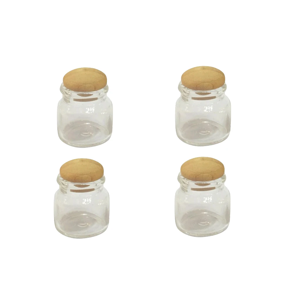 Dollhouse 4Pcs Miniature Food Jar W/ Wooden Lids FOR 1/12th Scale Dolls House