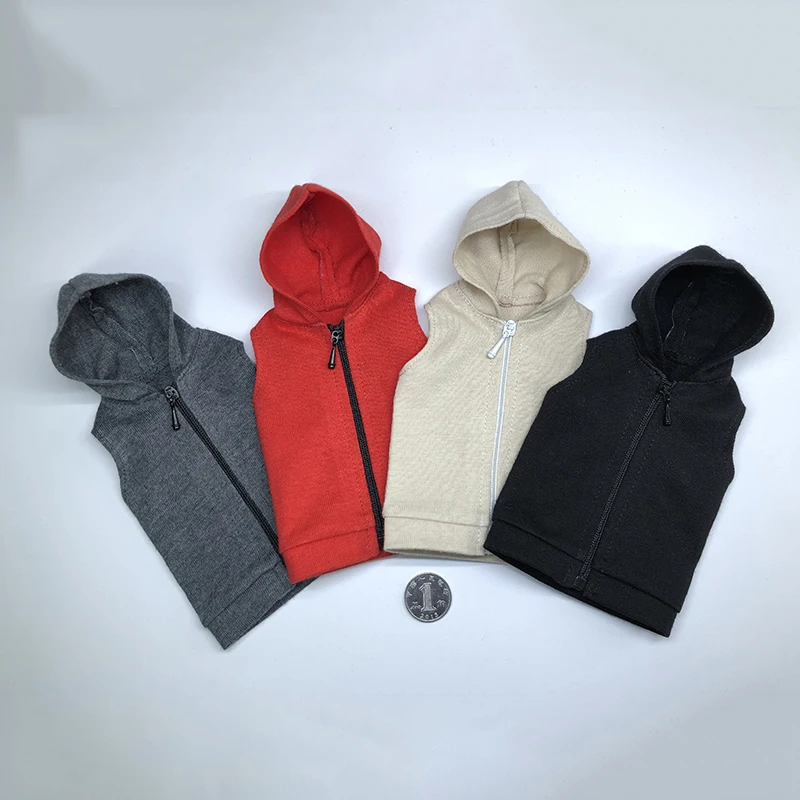 Sweat-Shirt à capuche sans manches pour homme, vêtement de sport, fermeture éclair, débardeur, chemise, gilet pour corps de 12 pouces, 1/6