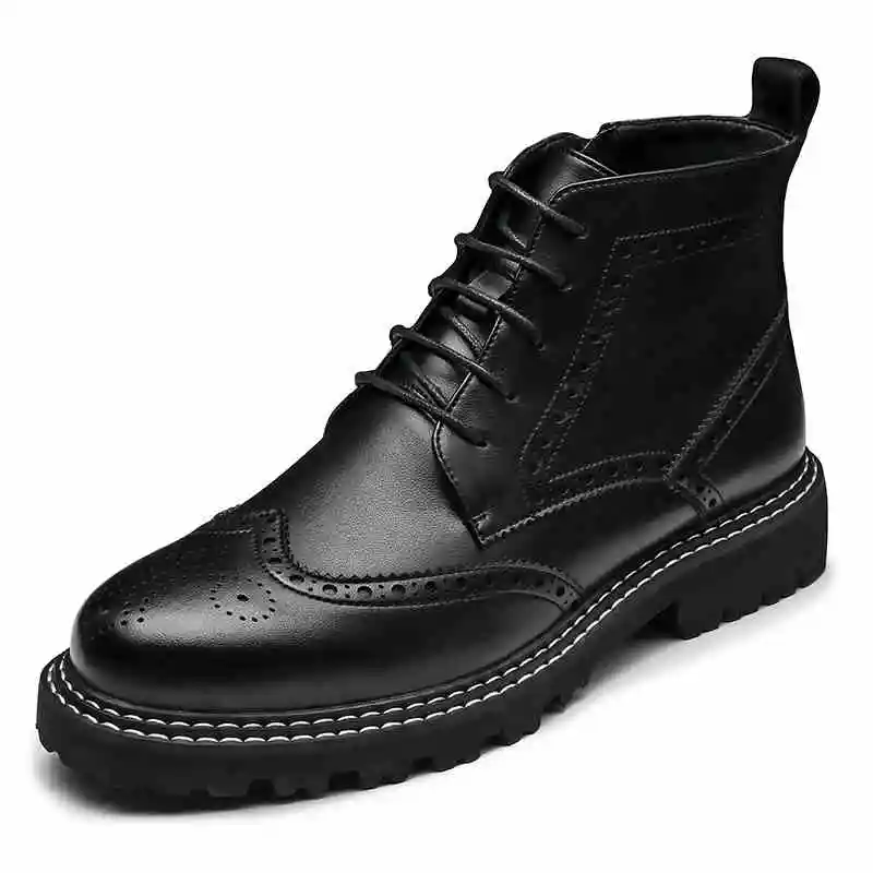 British style men casual business wedding formal dresses genuine leather boots carved brogues shoes bullock ankle boot man botas