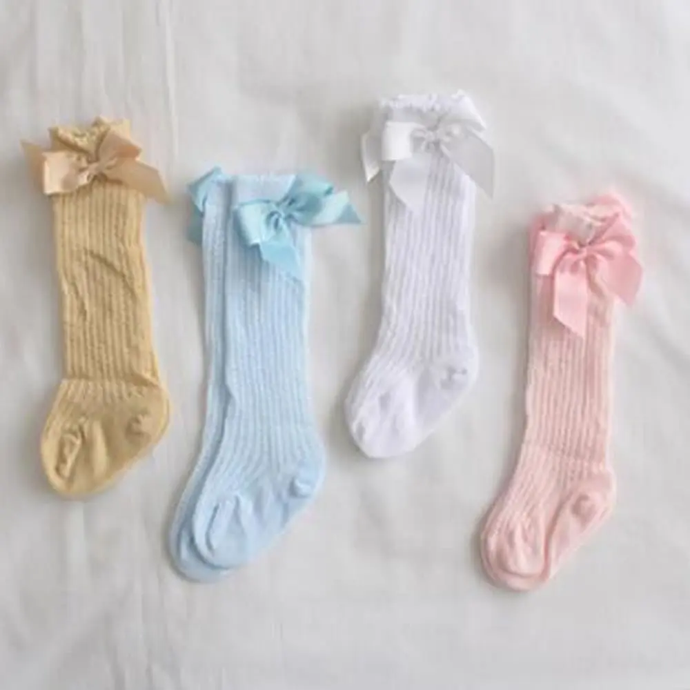 

New Baby Girl Stocking Summer Cotton Newborn Baby Leg warmer Infant Toddler Knee Legwarm Bows Pompom Baby Stockings Sokken