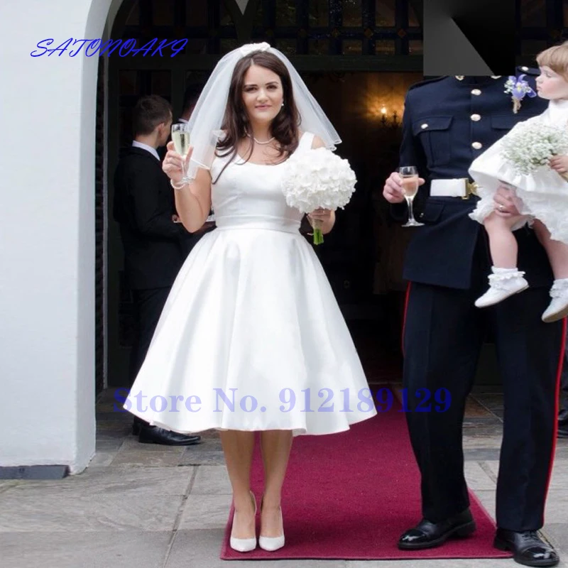 Vestidos De Novia sencillos y cortos, vestido De boda primicia con cuello sin mangas y espalda descubierta De talla grande, traje nupcial De playa