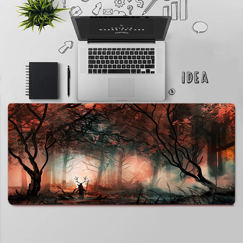 Grand tapis de souris de jeu pour PC, ordinateur de bureau, taille XXL, paysage de forêt